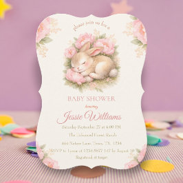 Cute Bunny Rabbit Pink Blush Baby Shower Einladung