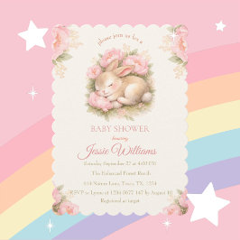 Cute Bunny Rabbit Pink Blush Baby Shower Einladung