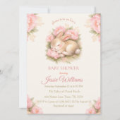 Cute Bunny Rabbit Pink Blush Baby Shower Einladung (Vorderseite)