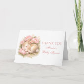 Cute Bunny Rabbit Pink Blush Peony Baby Shower Dankeskarte (Vorderseite)