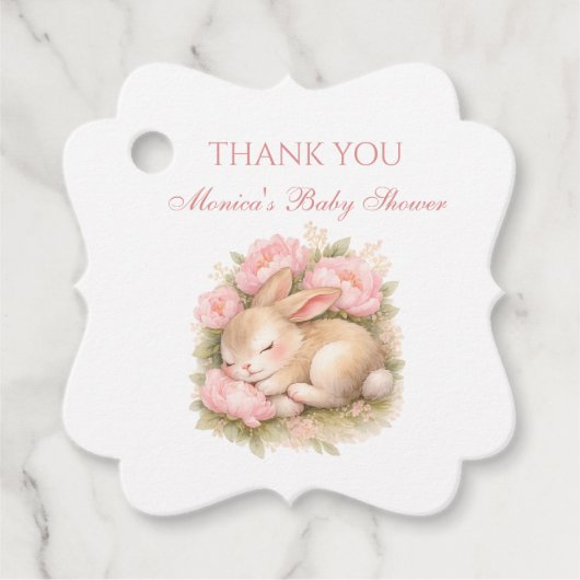 Cute Bunny Rabbit Pink Blush Peony Baby Shower Geschenkanhänger (Vorderseite)