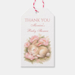 Cute Bunny Rabbit Pink Blush Peony Baby Shower Geschenkanhänger