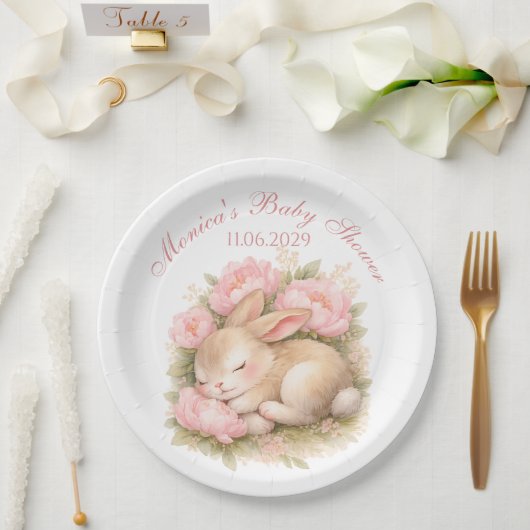 Cute Bunny Rabbit Pink Blush Peony Baby Shower Pappteller (Hochzeit)