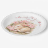 Cute Bunny Rabbit Pink Blush Peony Baby Shower Pappteller (Schrägansicht)