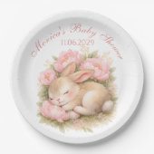 Cute Bunny Rabbit Pink Blush Peony Baby Shower Pappteller (Vorderseite)