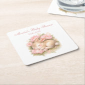 Cute Bunny Rabbit Pink Blush Peony Baby Shower Rechteckiger Pappuntersetzer (angewinkelt)