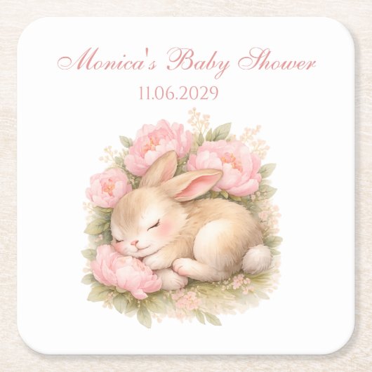Cute Bunny Rabbit Pink Blush Peony Baby Shower Rechteckiger Pappuntersetzer (Vorderseite)