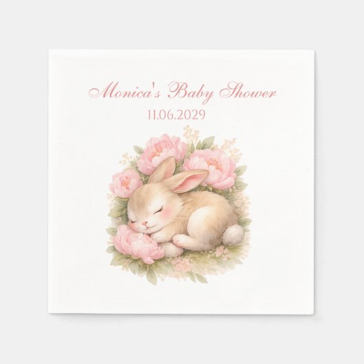 Cute Bunny Rabbit Pink Blush Peony Baby Shower Serviette (Vorderseite)