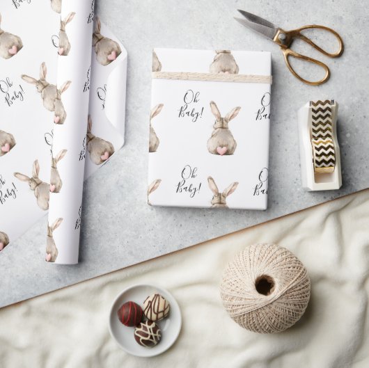 Cute Bunny Rabbit Pink Heart Tail Baby Shower Geschenkpapier (Kunsthandwerk)