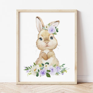 Cute Bunny, Rabbit, Purple Flowers, Gender Neutral Fotodruck