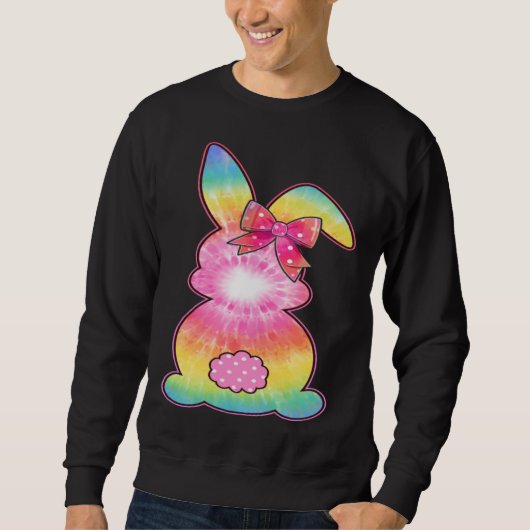Cute Bunny Rabbit Tie Dye Bow Tie Easter Day Girls Sweatshirt (Vorderseite)