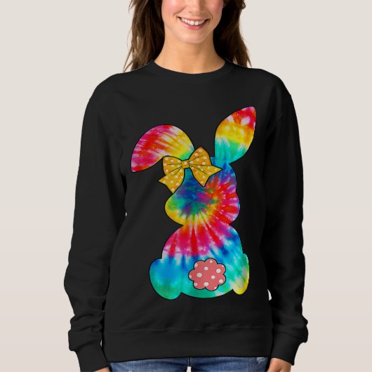 Cute Bunny Rabbit Tie Dye Bow Tie Easter Day Girls Sweatshirt (Vorderseite)