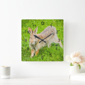 Cute Bunny Rabbit Wild Animals Square Wall Clock Quadratische Wanduhr (Zuhause)