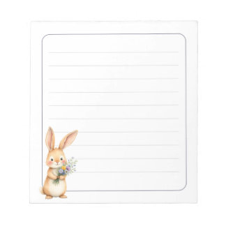 Cute Bunny Rabbit with Flowers Lined 5.5 x 6 Notizblock