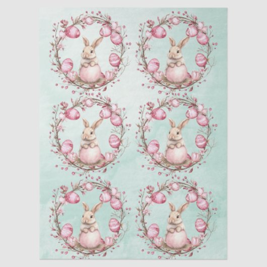 Cute Bunny Rabbit with Pink Easter Eggs n Wreath Seidenpapier (Vorderseite)