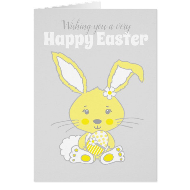 Cute bunny rabbit yellow and grey Easter card (Vorne)