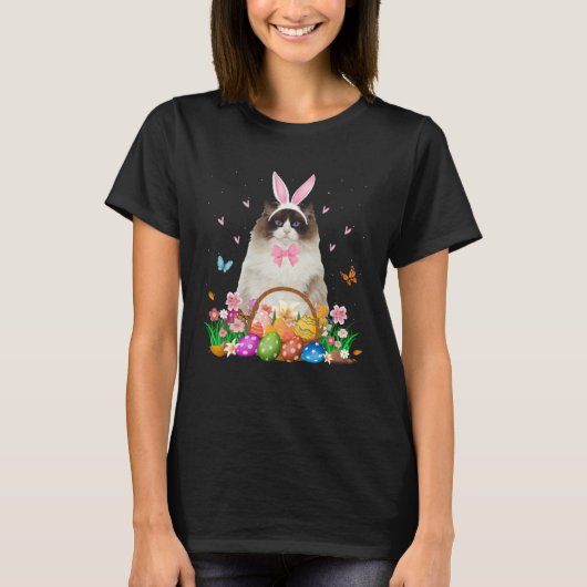 Cute Bunny Ragdoll Cat & Easter Egg Basket Easter T-Shirt (Vorderseite)
