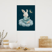 Cute Bunny Reading on Cloud Nursery Bedtime Poster (Küche)