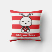 Cute Bunny Red Striped Birth Stats Throw Pillow Kissen (Rückseite)