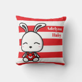 Cute Bunny Red Striped Birth Stats Throw Pillow Kissen (Vorderseite)