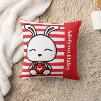 Cute Bunny Red Striped Throw Pillow Kissen