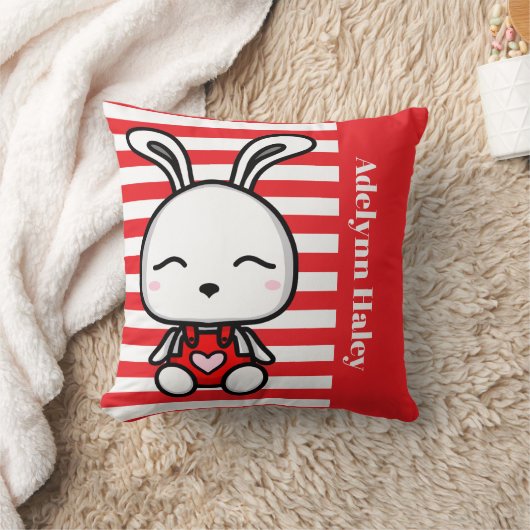 Cute Bunny Red Striped Throw Pillow Kissen (Decke)