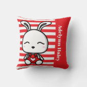 Cute Bunny Red Striped Throw Pillow Kissen (Rückseite)