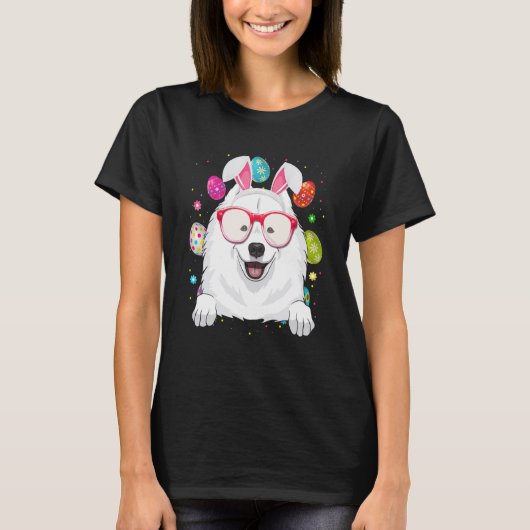 Cute Bunny Samoyed Dog Face Easter Eggs Easter Day T-Shirt (Vorderseite)