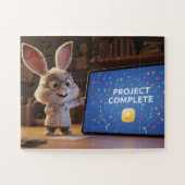Cute Bunny Scientist Celebrating Project Complete  Puzzle (Horizontal)