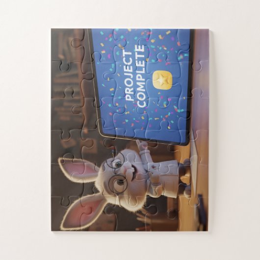 Cute Bunny Scientist Celebrating Project Complete  Puzzle (Vertikal)