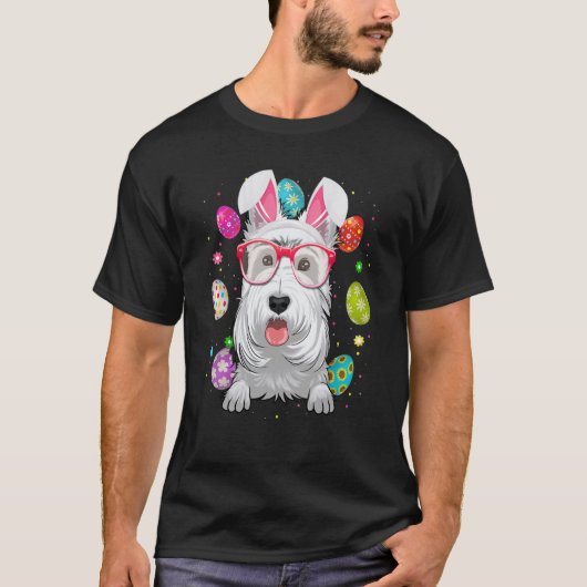 Cute Bunny Scottish Terrier Dog Face Easter Eggs E T-Shirt (Vorderseite)