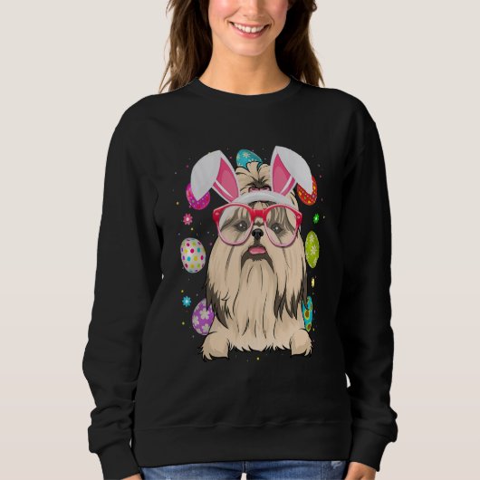 Cute Bunny Shih Tzu Dog Face Easter Eggs Easter Da Sweatshirt (Vorderseite)