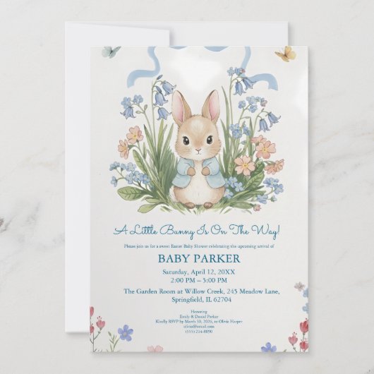 Cute Bunny Spring Floral Baby Shower Einladung (Vorderseite)