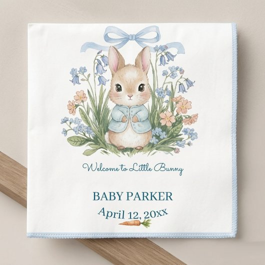 Cute Bunny Spring Floral Personalized Baby Shower  Serviette