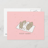 Cute Bunny Stay Warm Rabbit Pink Postkarte (Vorne/Hinten)