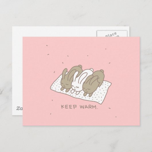 Cute Bunny Stay Warm Rabbit Pink Postkarte (Vorne/Hinten)