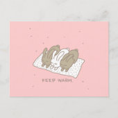 Cute Bunny Stay Warm Rabbit Pink Postkarte (Vorderseite)