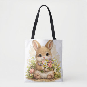 Cute Bunny Tote Bag – Kawaii Floral Animal Tasche