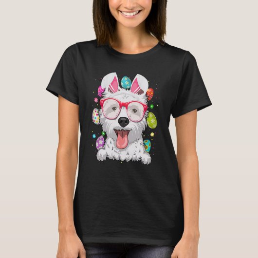 Cute Bunny Westie Dog Face Easter Eggs Easter Day T-Shirt (Vorderseite)