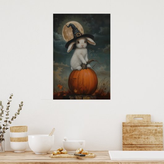 Cute Bunny Witch on Pumpkin Art Printable, Hallowe Poster (Küche)