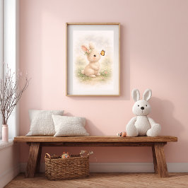 Cute Bunny With Butterfly Neutral Kids Room Poster