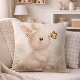 Cute Bunny With Butterfly Neutral Nursery  Kissen