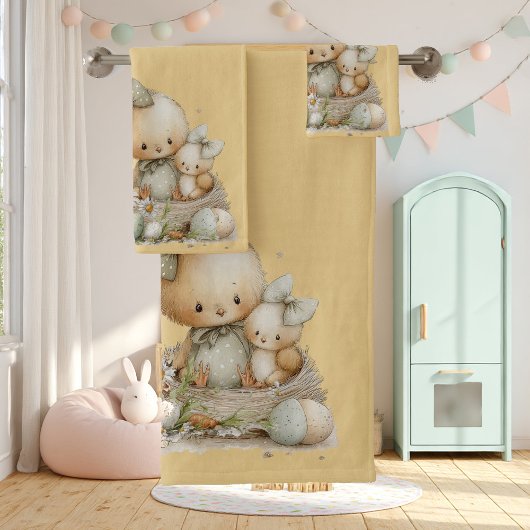 cute bunny with Easter eggs in a flower meadow Badhandtuch Set