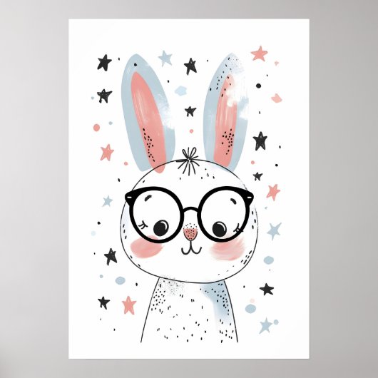 Cute Bunny with Glasses – Adorable Cartoon Rabbit  Poster (Vorne)