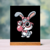 Cute Bunny with Glasses Blowing Bubble Gum Acrylschild (Neutral)