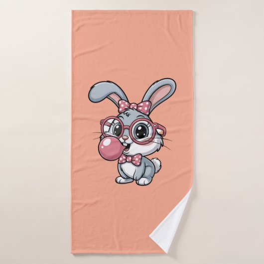 Cute Bunny with Glasses Blowing Bubble Gum Badehandtuch (Badehandtuch)