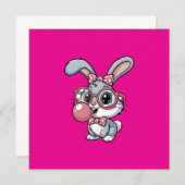 Cute Bunny with Glasses Blowing Bubble Gum Einladung (Vorne/Hinten)