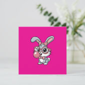 Cute Bunny with Glasses Blowing Bubble Gum Einladung (Stehend Vorderseite)