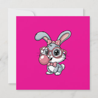 Cute Bunny with Glasses Blowing Bubble Gum Einladung