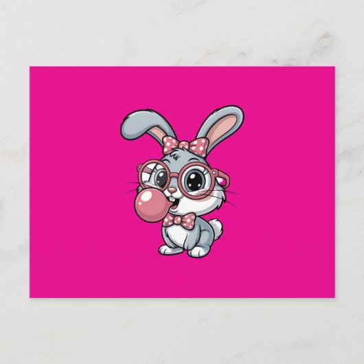 Cute Bunny with Glasses Blowing Bubble Gum Einladungspostkarte (Vorderseite)